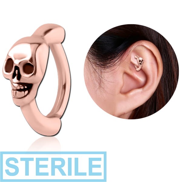 STERILE ROSE GOLD PVD COATED SURGICAL STEEL ROOK CLICKER - SKULL