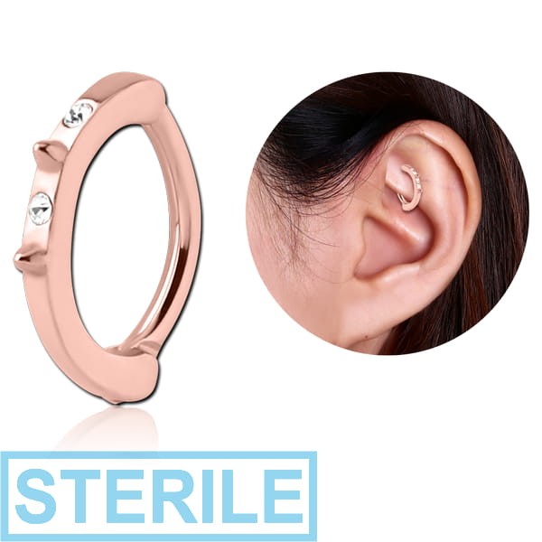 STERILE ROSE GOLD PVD COATED SURGICAL STEEL JEWELLED ROOK CLICKER - SPIKES