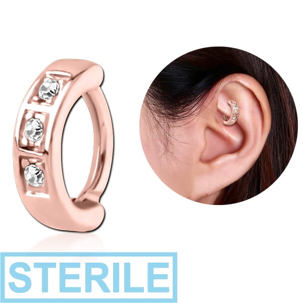 STERILE ROSE GOLD PVD COATED SURGICAL STEEL JEWELLED ROOK CLICKER - TRIPLE SQUARES