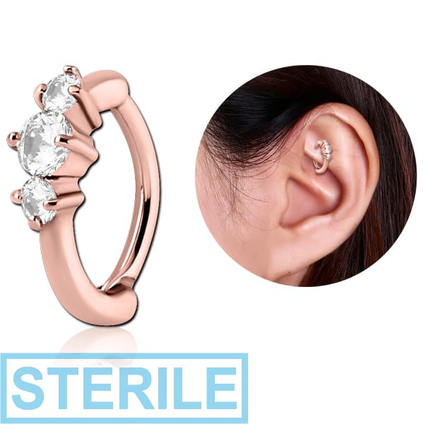 STERILE ROSE GOLD PVD COATED SURGICAL STEEL PRONG SET JEWELLED ROOK CLICKER