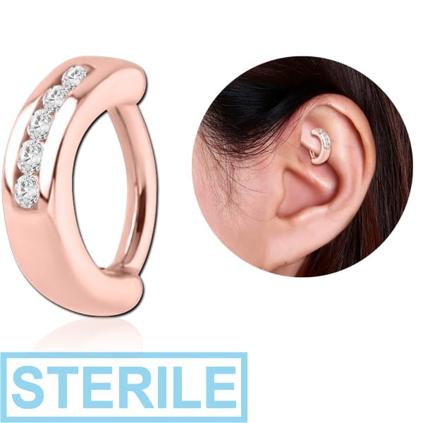 STERILE ROSE GOLD PVD COATED SURGICAL STEEL JEWELLED ROOK CLICKER - 3MM CENTER AND 2MM STONES