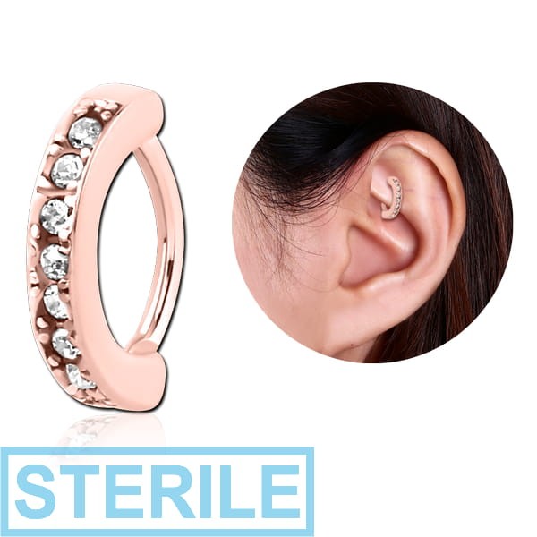 STERILE ROSE GOLD PVD COATED SURGICAL STEEL PREMIUM CRYSTAL JEWELLED ROOK CLICKER