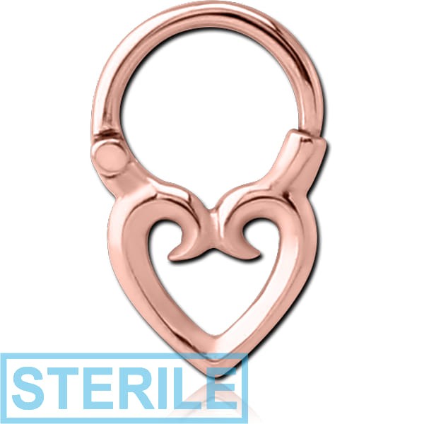 STERILE ROSE GOLD PVD COATED SURGICAL STEEL HINGED CLICKER - OPEN HEART