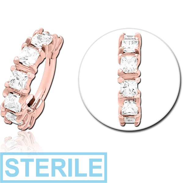 STERILE ROSE GOLD PVD COATED SURGICAL STEEL PRONG SET CRYSTAL JEWELLED MULTI PURPOSE CLICKER