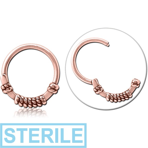 STERILE ROSE GOLD PVD COATED SURGICAL STEEL HINGED CLICKER - THREE ROPES