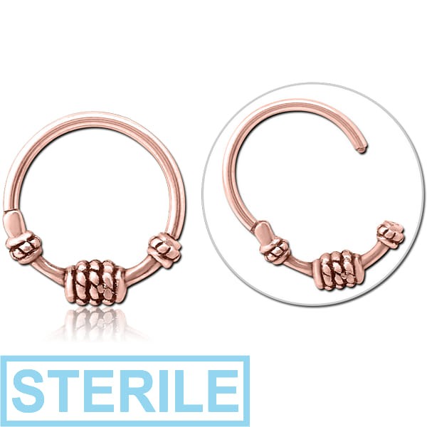 STERILE ROSE GOLD PVD COATED SURGICAL STEEL HINGED CLICKER - THREE ROPES SMALL