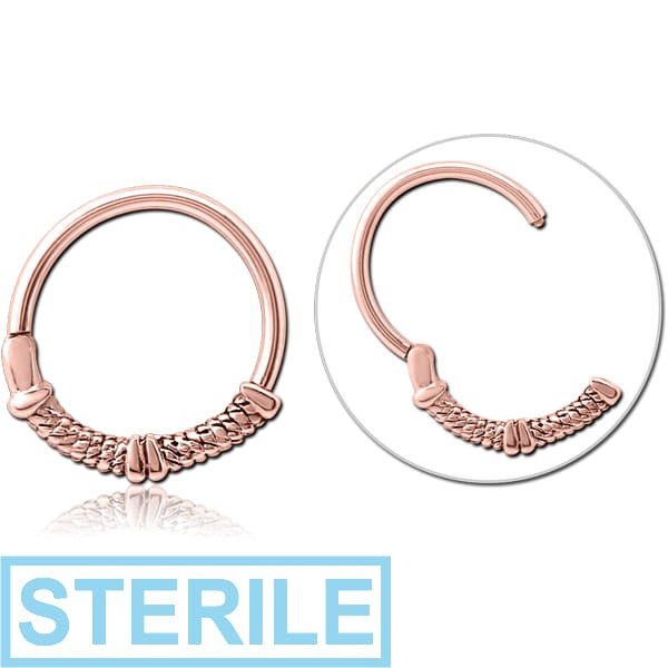 STERILE ROSE GOLD PVD COATED SURGICAL STEEL HINGED CLICKER - ROPE WITH LINE