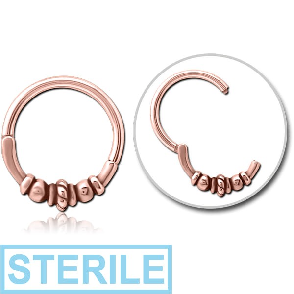 STERILE ROSE GOLD PVD COATED SURGICAL STEEL HINGED CLICKER - BEADS AND ROPE