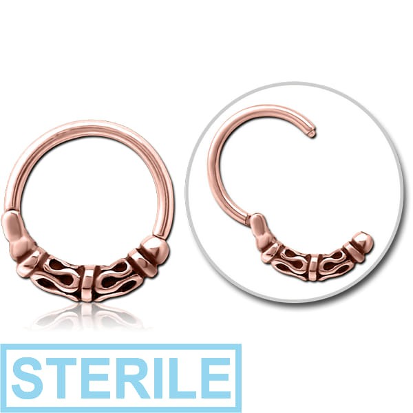 STERILE ROSE GOLD PVD COATED SURGICAL STEEL HINGED CLICKER - BALI AND BEADS