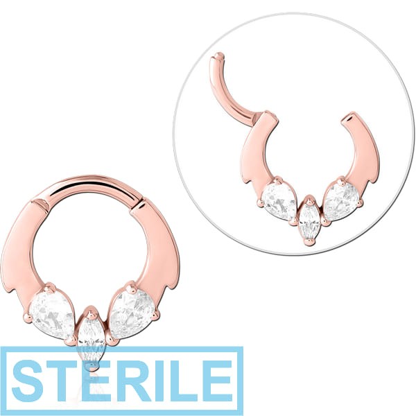 STERILE ROSE GOLD PVD COATED SURGICAL STEEL JEWELLED MULTI PURPOSE CLICKER
