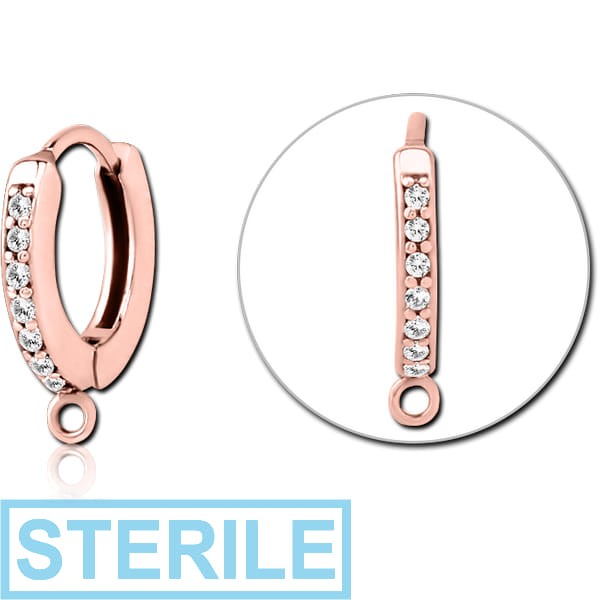STERILE ROSE GOLD PVD COATED SURGICAL STEEL JEWELLED MULTI PURPOSE HUGGIE PIERCING