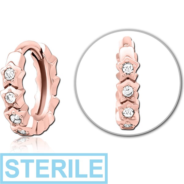 STERILE ROSE GOLD PVD COATED SURGICAL STEEL JEWELLED MULTI PURPOSE HUGGIE PIERCING
