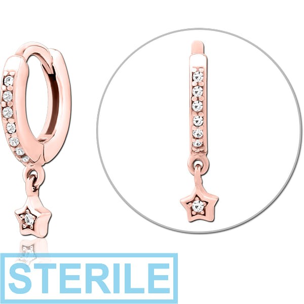 STERILE ROSE GOLD PVD COATED SURGICAL STEEL JEWELLED MULTI PURPOSE HUGGIE PIERCING