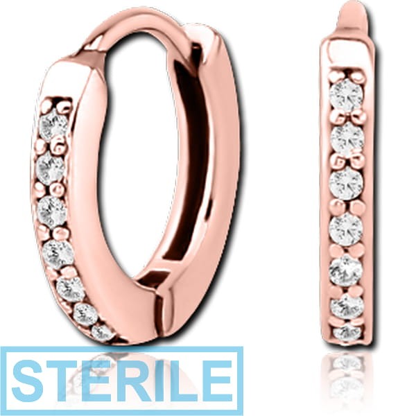 STERILE ROSE GOLD PVD COATED SURGICAL STEEL JEWELLED HUGGIES PAIR