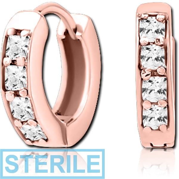 STERILE ROSE GOLD PVD COATED SURGICAL STEEL JEWELLED HUGGIES PAIR
