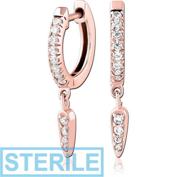 STERILE ROSE GOLD PVD COATED SURGICAL STEEL JEWELLED HUGGIES PAIR