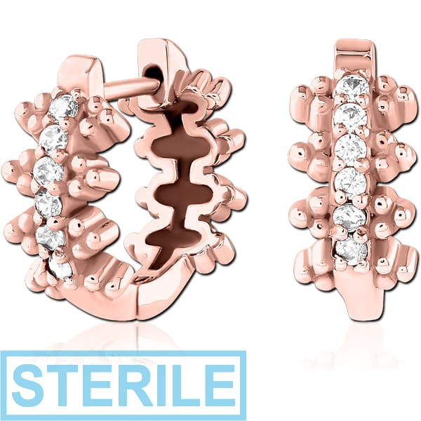 STERILE ROSE GOLD PVD COATED SURGICAL STEEL JEWELLED HUGGIES PAIR