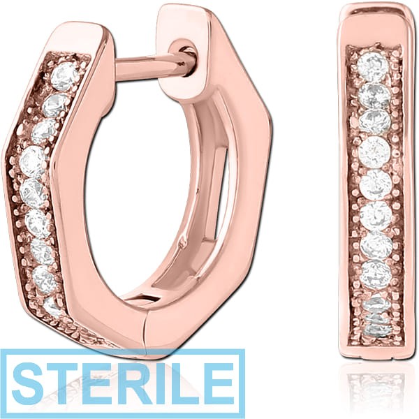 STERILE ROSE GOLD PVD COATED SURGICAL STEEL JEWELLED HUGGIES PAIR