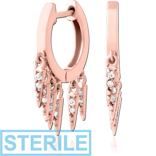 STERILE ROSE GOLD PVD COATED SURGICAL STEEL JEWELLED HUGGIES PAIR