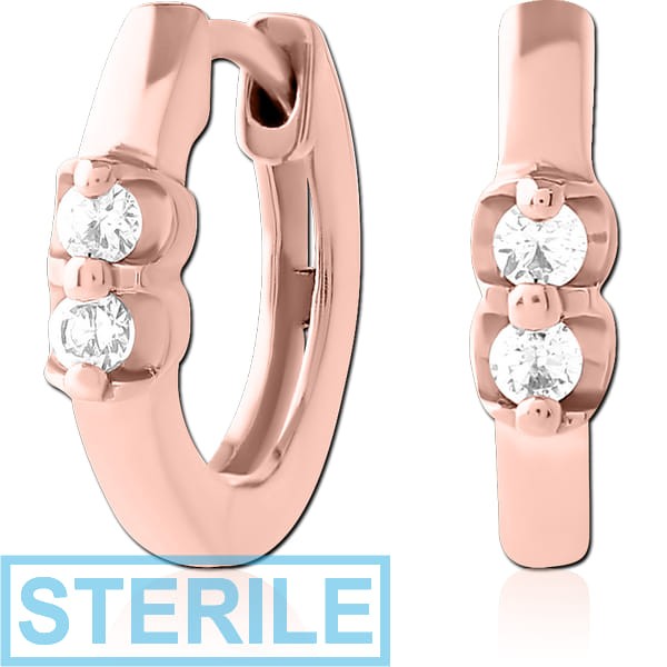 STERILE ROSE GOLD PVD COATED SURGICAL STEEL JEWELLED HUGGIES PAIR