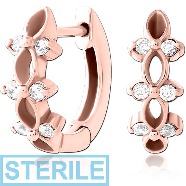 STERILE ROSE GOLD PVD COATED SURGICAL STEEL JEWELLED HUGGIES PAIR