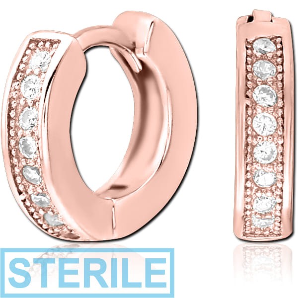 STERILE ROSE GOLD PVD COATED SURGICAL STEEL JEWELLED HUGGIES PAIR