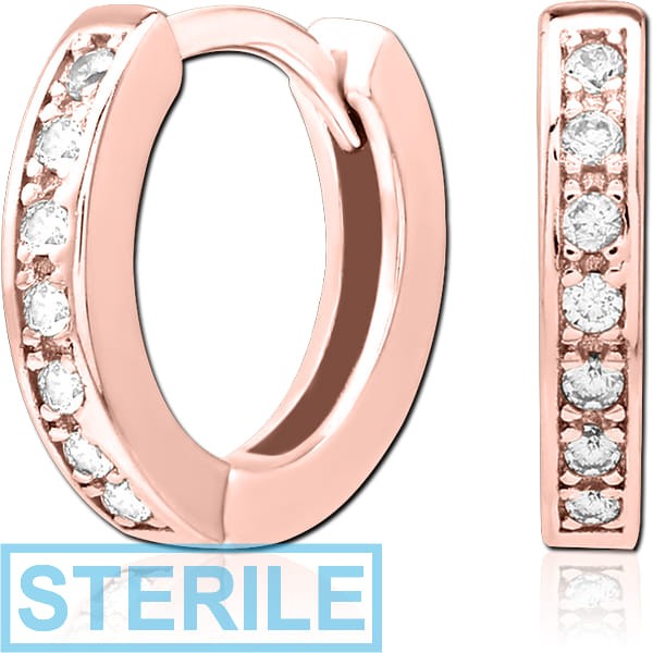 STERILE ROSE GOLD PVD COATED SURGICAL STEEL JEWELLED HUGGIES PAIR