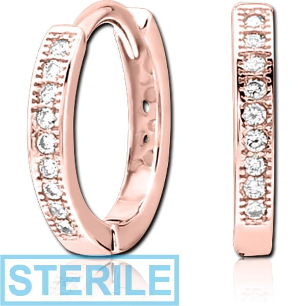 STERILE ROSE GOLD PVD COATED SURGICAL STEEL JEWELLED HUGGIES PAIR