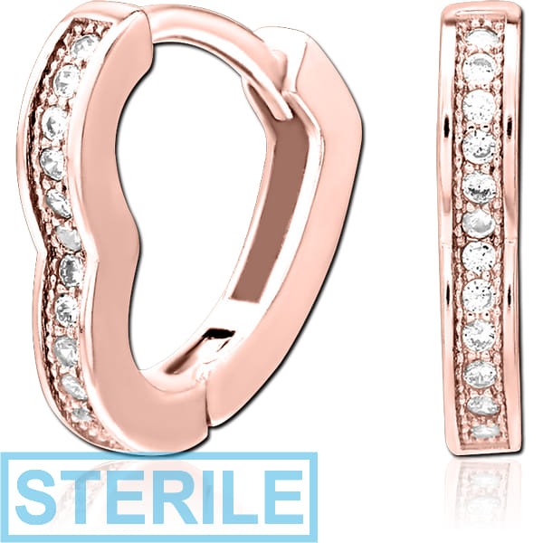 STERILE ROSE GOLD PVD COATED SURGICAL STEEL JEWELLED HUGGIES PAIR