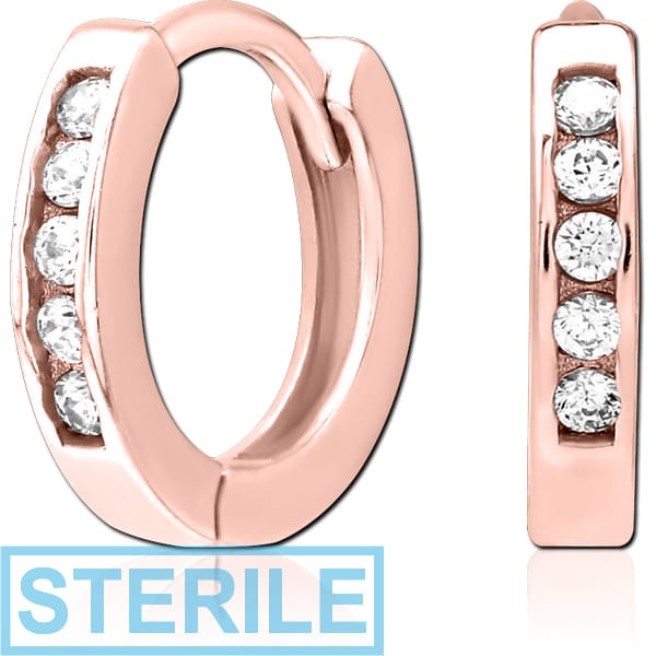 STERILE ROSE GOLD PVD COATED SURGICAL STEEL JEWELLED HUGGIES PAIR