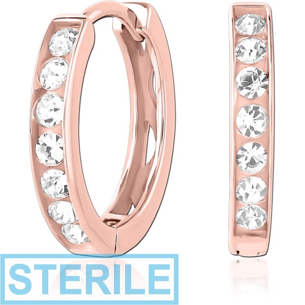 STERILE ROSE GOLD PVD COATED SURGICAL STEEL JEWELLED HUGGIES PAIR