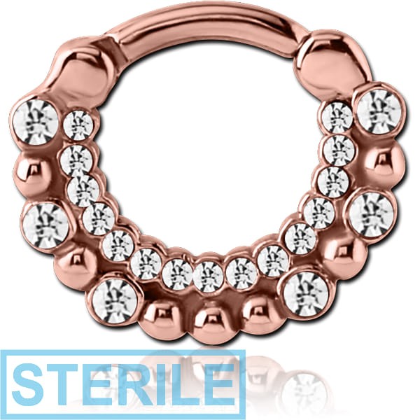 STERILE ROSE GOLD PVD COATED SURGICAL STEEL JEWELLED HINGED SEPTUM CLICKER - FILIGREE