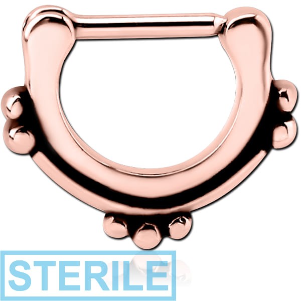 STERILE ROSE GOLD PVD COATED SURGICAL STEEL HINGED SEPTUM CLICKER