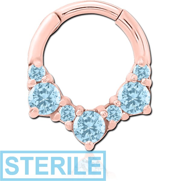 STERILE ROSE GOLD PVD COATED SURGICAL STEEL JEWELLED HINGED SEPTUM CLICKER RING