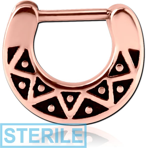 STERILE ROSE GOLD PVD COATED SURGICAL STEEL HINGED SEPTUM CLICKER