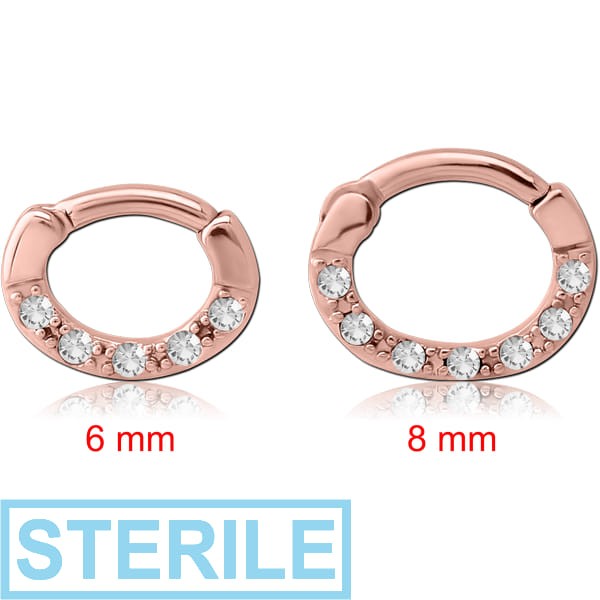 STERILE ROSE GOLD PVD COATED SURGICAL STEEL ROUND JEWELLED HINGED SEPTUM CLICKER