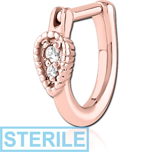 STERILE ROSE GOLD PVD COATED SURGICAL STEEL JEWELLED TRAGUS CLICKER