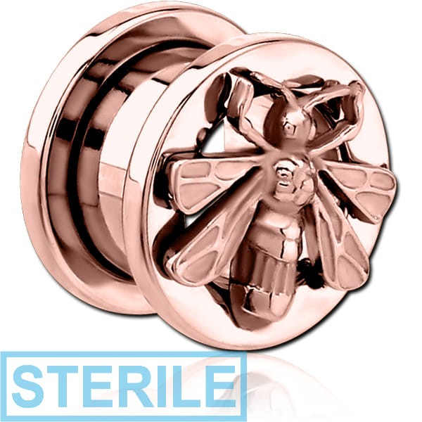 STERILE ROSE GOLD PVD COATED STAINLESS STEEL THREADED TUNNEL WITH SURGICAL STEEL TOP