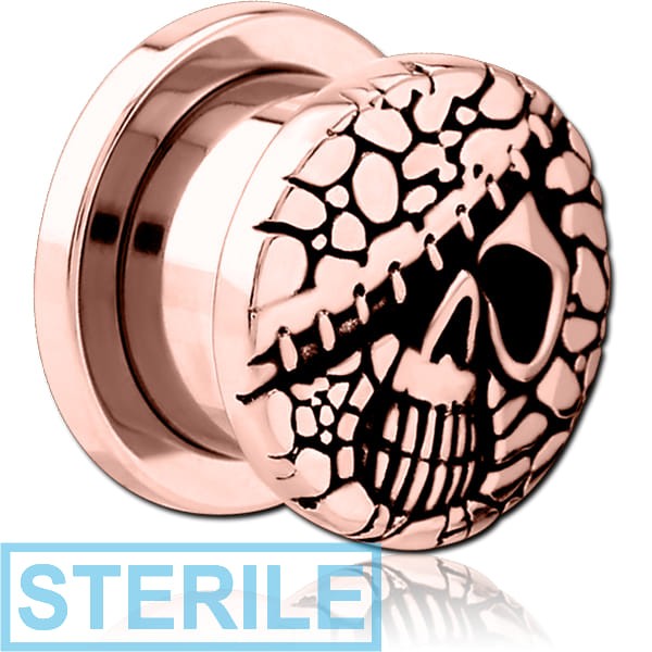 STERILE ROSE GOLD PVD COATED STAINLESS STEEL THREADED TUNNEL WITH SURGICAL STEEL TOP