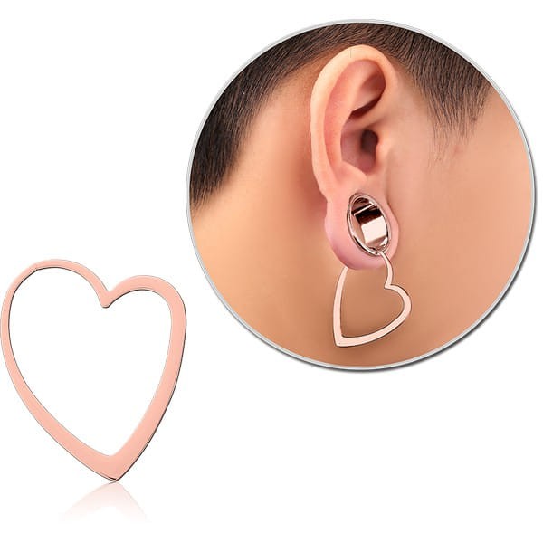 STERILE ROSE GOLD PVD COATED SURGICAL STEEL HOOP EARRINGS FOR TUNNEL - HEART