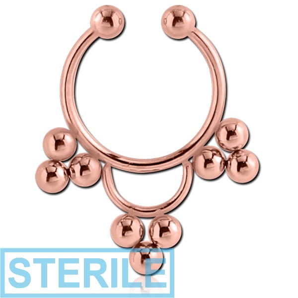 STERILE ROSE GOLD PVD COATED SURGICAL STEEL FAKE SEPTUM RING - 9 BALLS