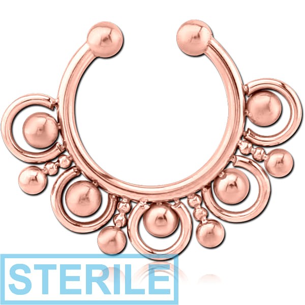 STERILE ROSE GOLD PVD COATED SURGICAL STEEL FAKE SEPTUM RING - 17 BALLS