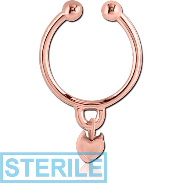 STERILE ROSE GOLD PVD COATED SURGICAL STEEL FAKE SEPTUM RING WITH CHARM - DEVIL HEART