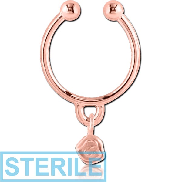 STERILE ROSE GOLD PVD COATED SURGICAL STEEL FAKE SEPTUM RING WITH CHARM - ROSE