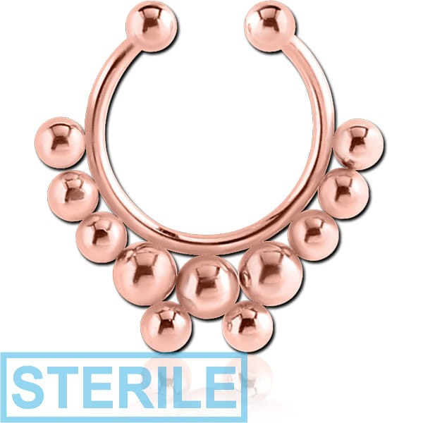 STERILE ROSE GOLD PVD COATED SURGICAL STEEL FAKE SEPTUM RING - 11 BALLS
