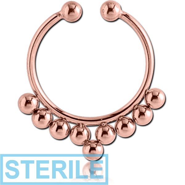 STERILE ROSE GOLD PVD COATED SURGICAL STEEL FAKE SEPTUM RING - 9 BALLS