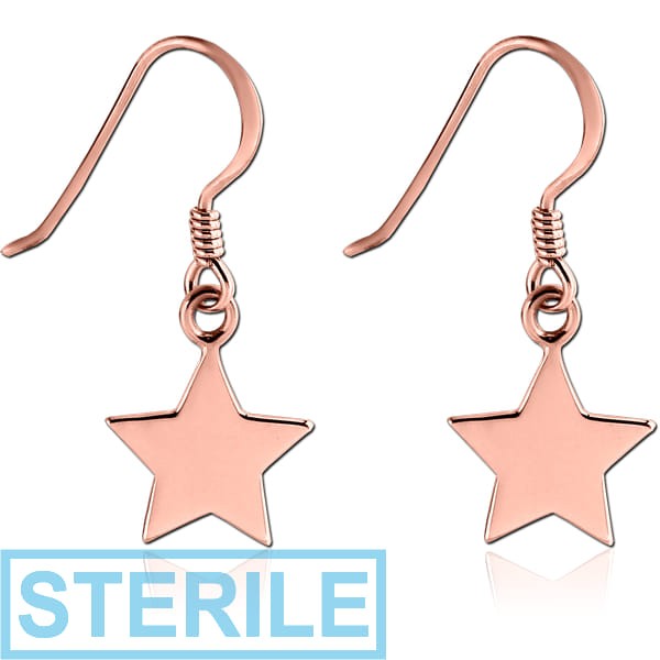 STERILE STERLING SILVER 925 ROSE GOLD PVD COATED EARRINGS PAIR - STAR