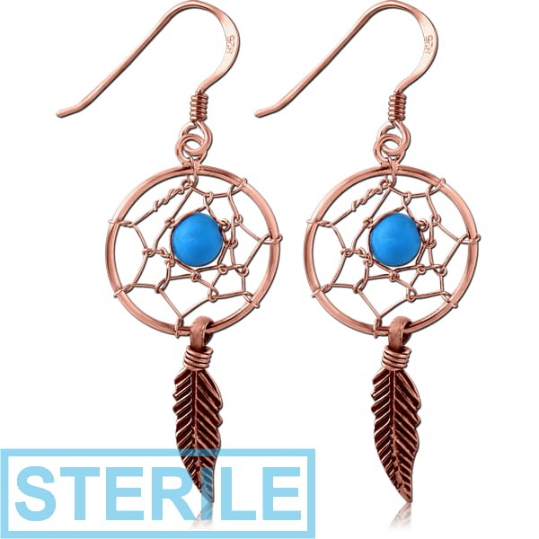 STERILE STERLING SILVER 925 ROSE GOLD PVD COATED JEWELLED EARRINGS PAIR