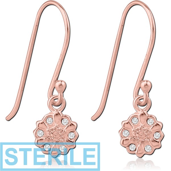 STERILE STERLING SILVER 925 ROSE GOLD PVD COATED JEWELLED EARRINGS PAIR - FLOWER