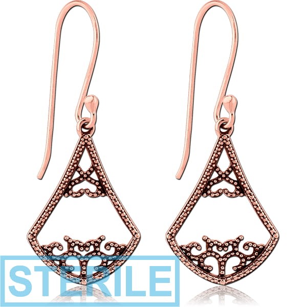 STERILE STERLING SILVER 925 ROSE GOLD PVD COATED EARRINGS PAIR - FILIGREE